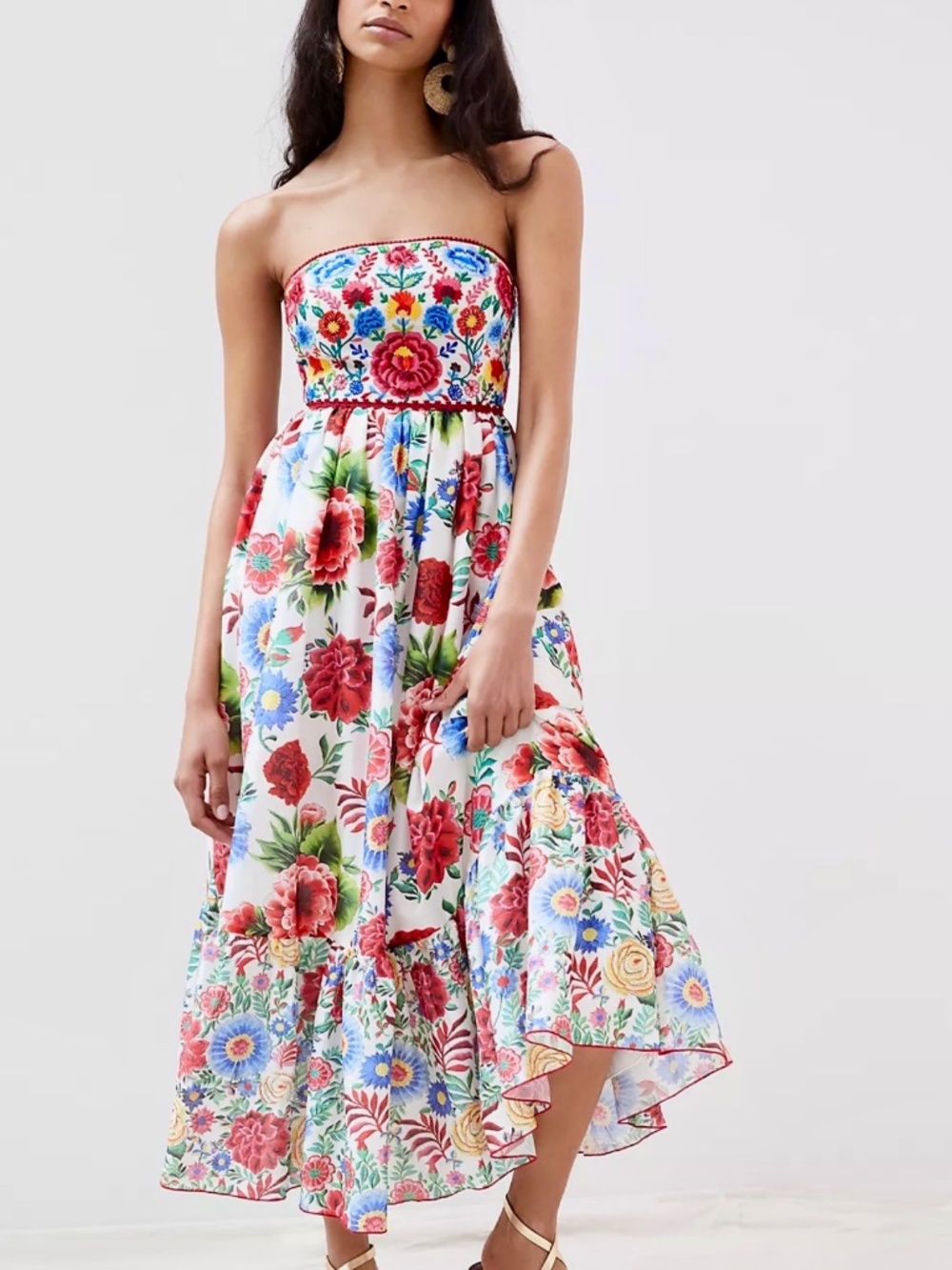 Anthropologie Payal Jain Floral Embroidered Midi Ivory Multi Dress Sz 6P
